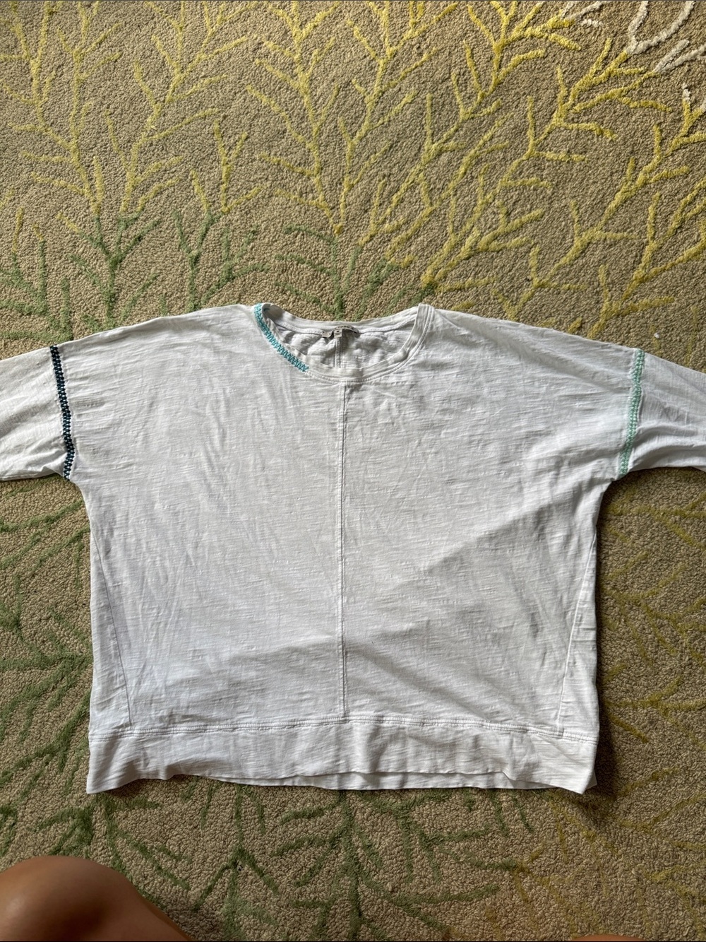 Lisa Todd embroidered white cropped long-sleeve cotton slub top M